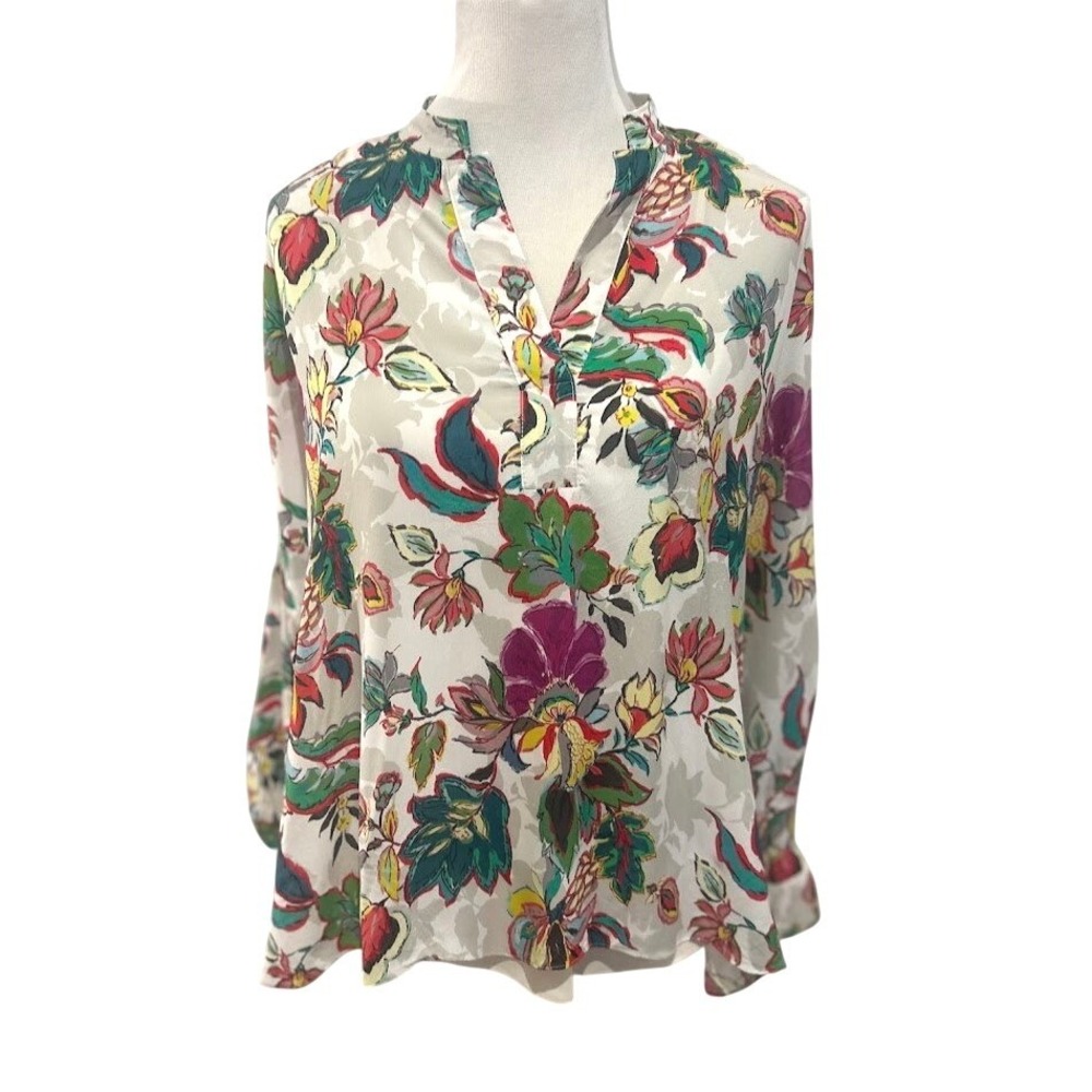Natori Women's Silk Blend Floral V-Neck Tunic Blouse Multicolor W/Cami Size M